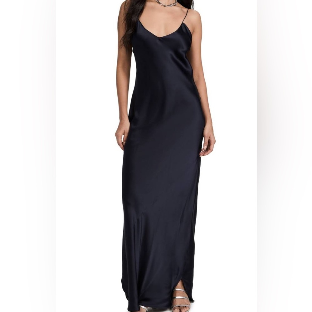 Nili Lotan navy satin maxi slip dress XS